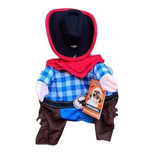 Halloween Pet Costume Western Cowboy Dog Outfit with Hat Blue Red SimplyDog NWT